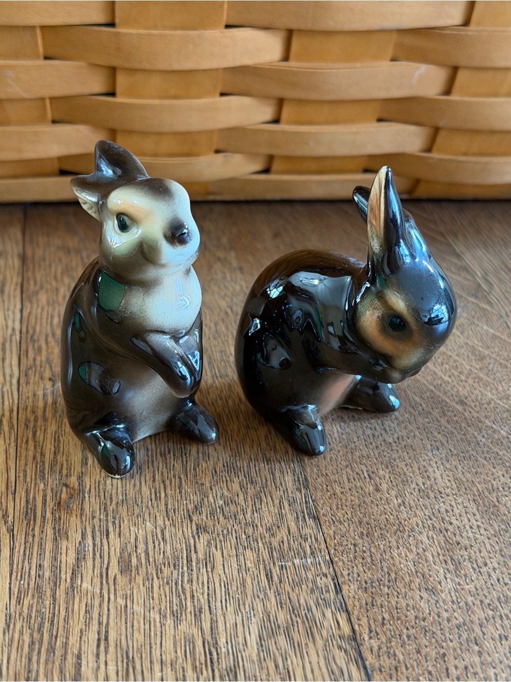 Goebel Brown and Cream Glazed Ceramic Bunny Figurine with Sticker